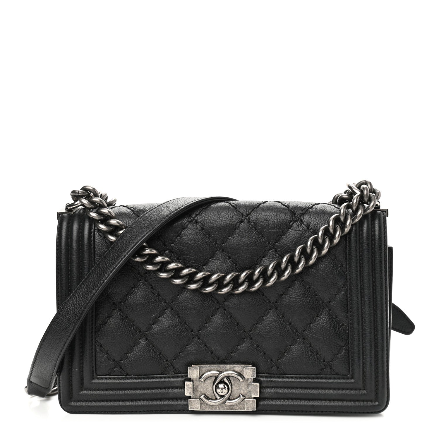 Chanel Calfskin Quilted Double Stitch New Medium Boy Flap Black 1 of 9