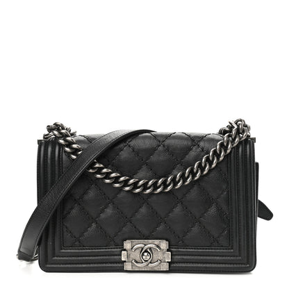 Chanel Calfskin Quilted Double Stitch New Medium Boy Flap Black 1 of 9