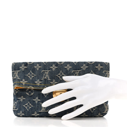 Louis Vuitton Monogram Denim Pochette Plat Clutch Blue 2 of 11