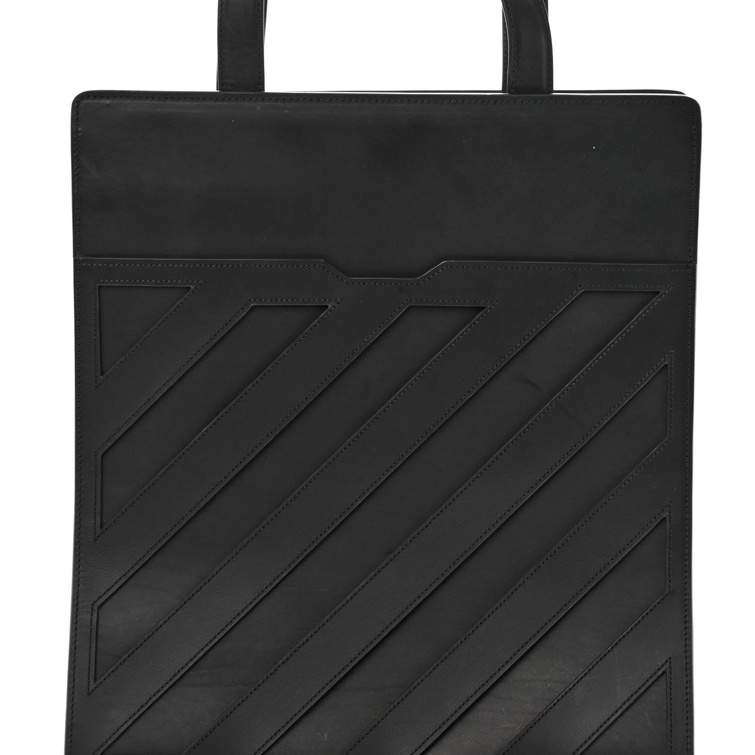 Off-White Calfskin Striped Diag Tote Black 7 of 9