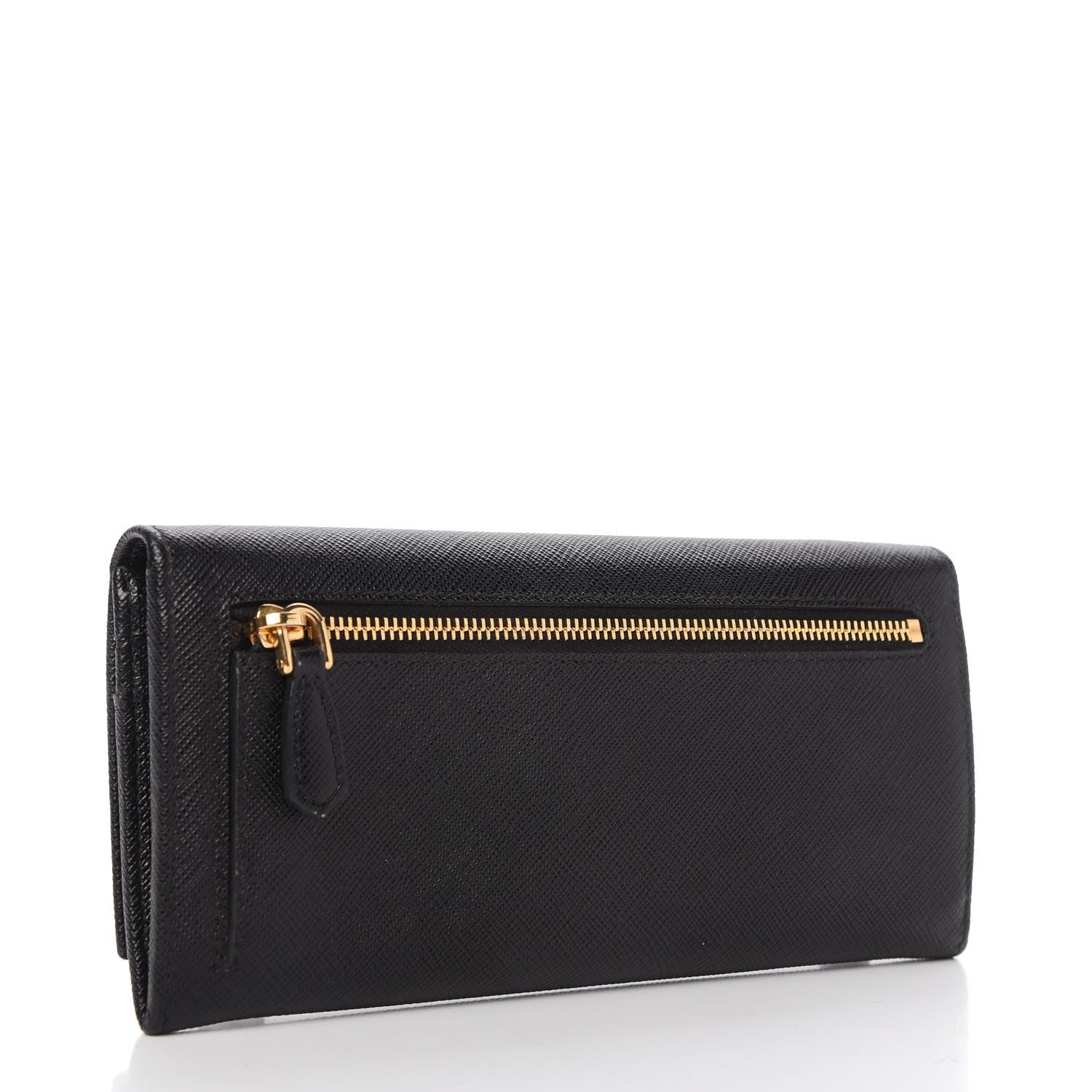 Prada Saffiano Triangle Logo Continental Flap Travel Wallet Black 3 of 10