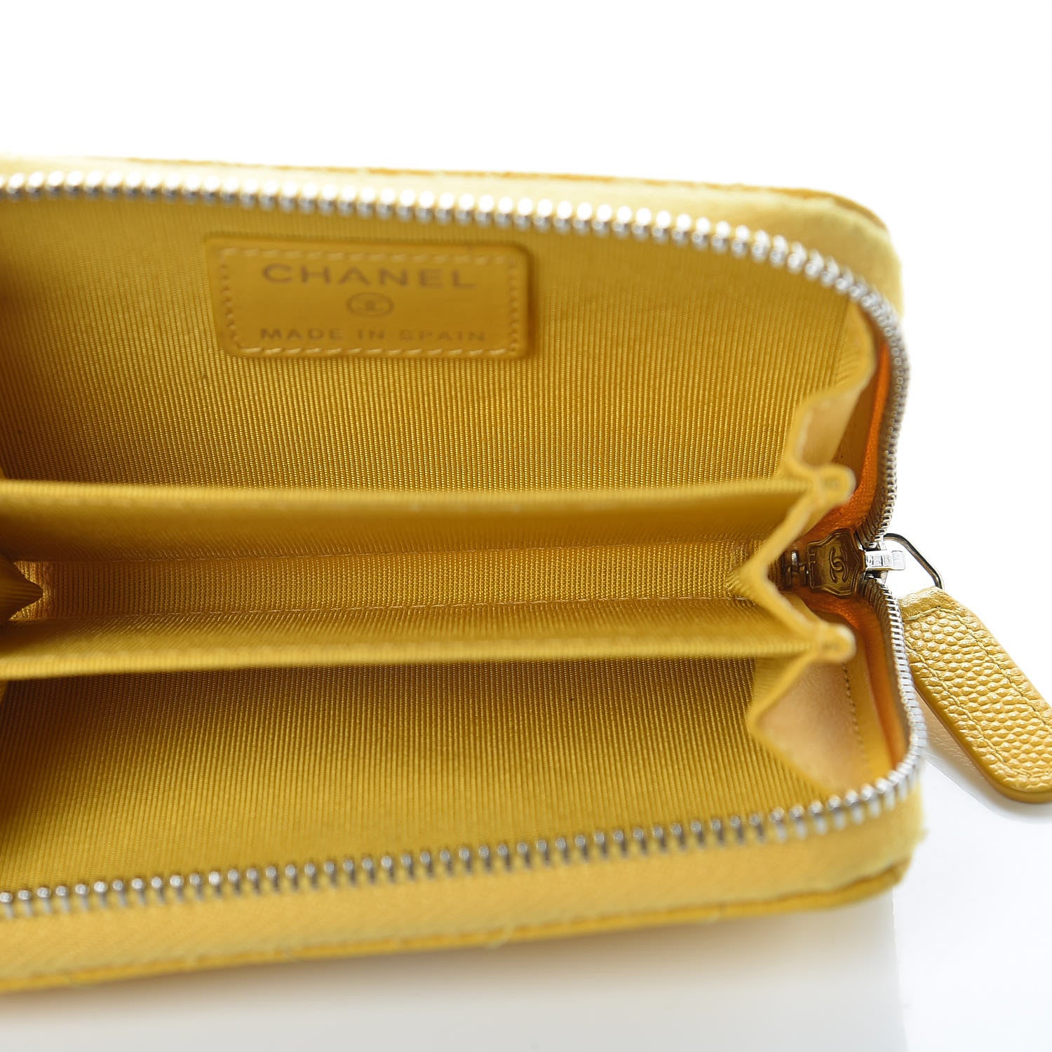 Chanel Caviar Chevron Quilted Zip Coin Purse Yellow 6 of 10
