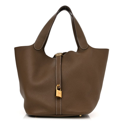 Hermes Taurillon Clemence Picotin Lock 26 GM Etoupe 1 of 10
