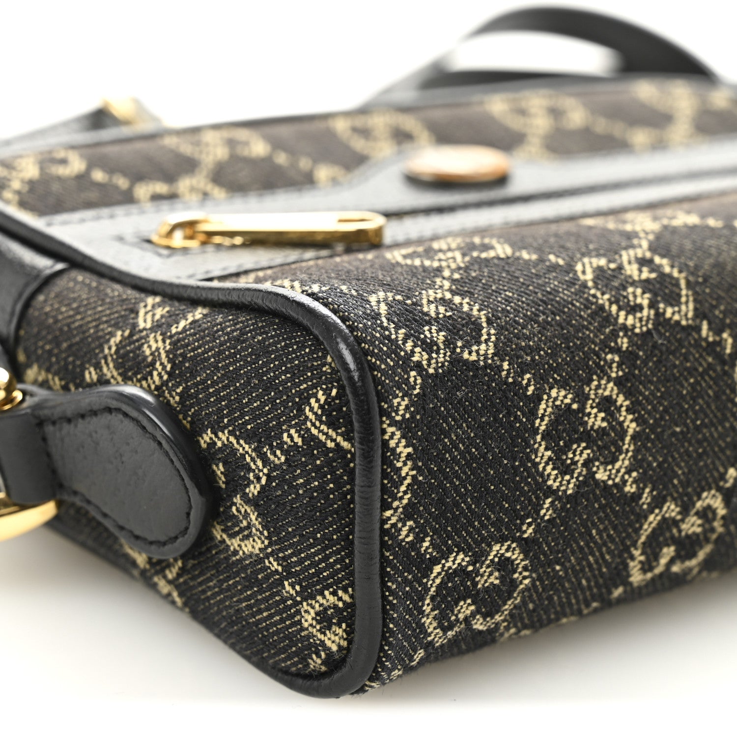 Gucci Jacquard Black Denim GG Monogram Textured Dollar Calfskin Mini Ophidia Shoulder Bag Black Ivory 9 of 10