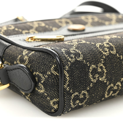 Gucci Jacquard Black Denim GG Monogram Textured Dollar Calfskin Mini Ophidia Shoulder Bag Black Ivory 9 of 10
