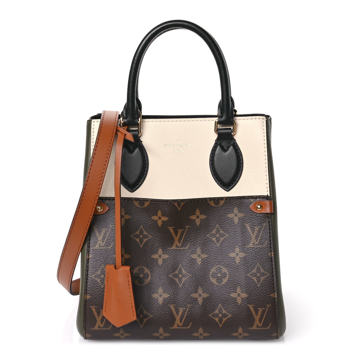 Louis Vuitton Calfskin Monogram Fold Tote PM Cream Khaki Black 1 of 9