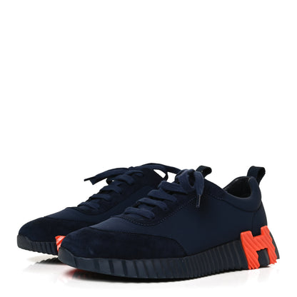 Hermes Technical Jersey Suede Goatskin Bouncing Sneakers 39 Marine 3 of 10
