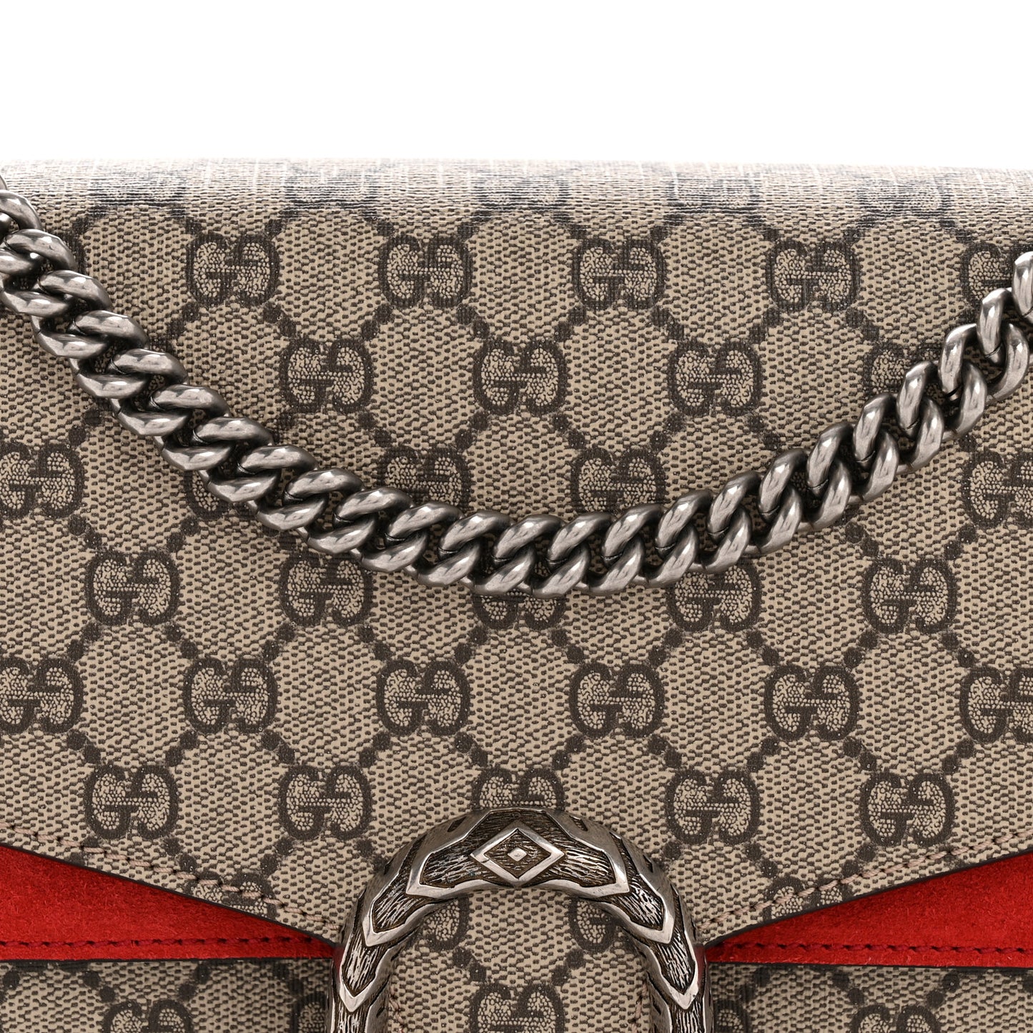 GG Supreme Monogram Suede Cudu Medium Dionysus Shoulder Bag Beige Ebony Vulcanic Red