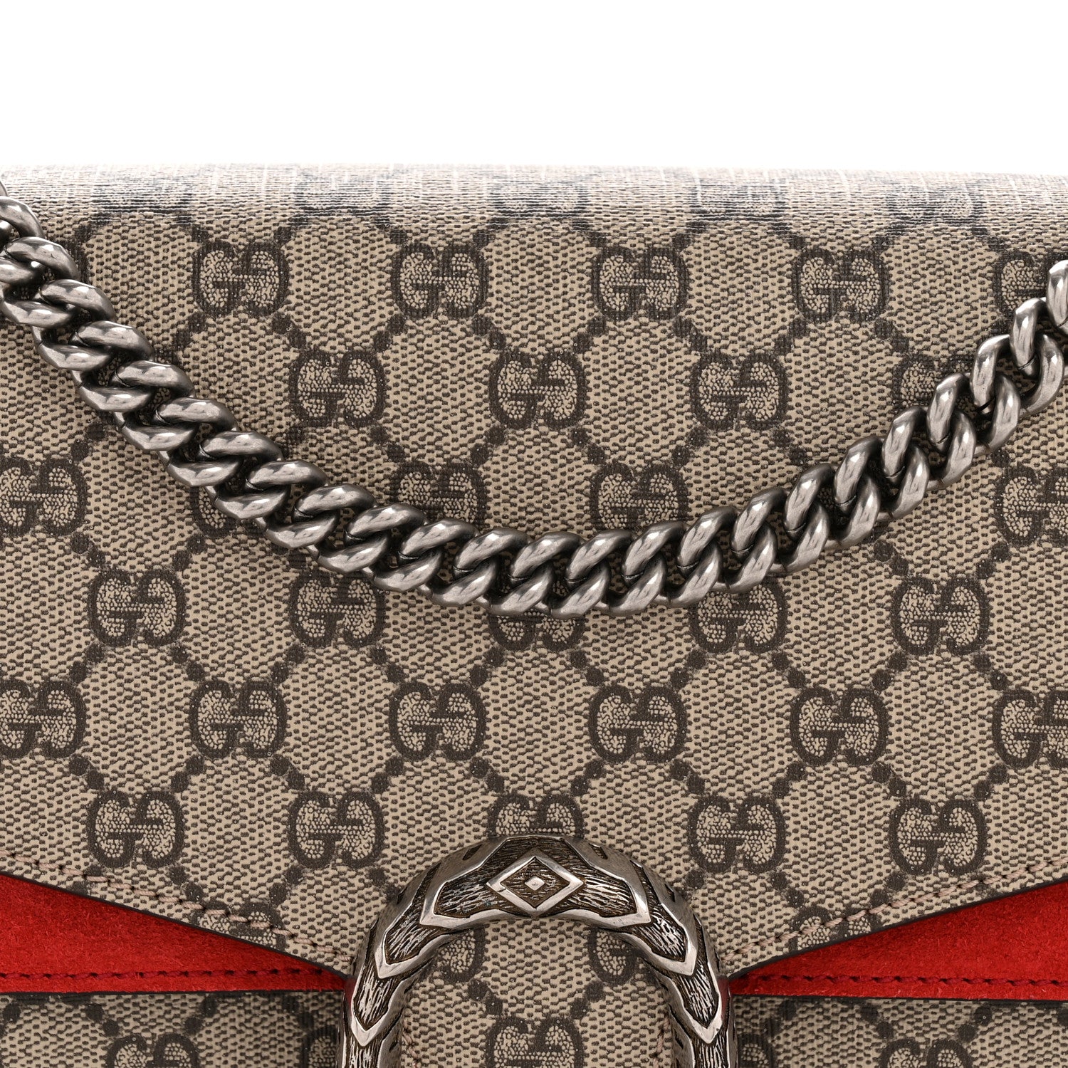 Gucci GG Supreme Monogram Suede Cudu Medium Dionysus Shoulder Bag Beige Ebony Vulcanic Red 8 of 13