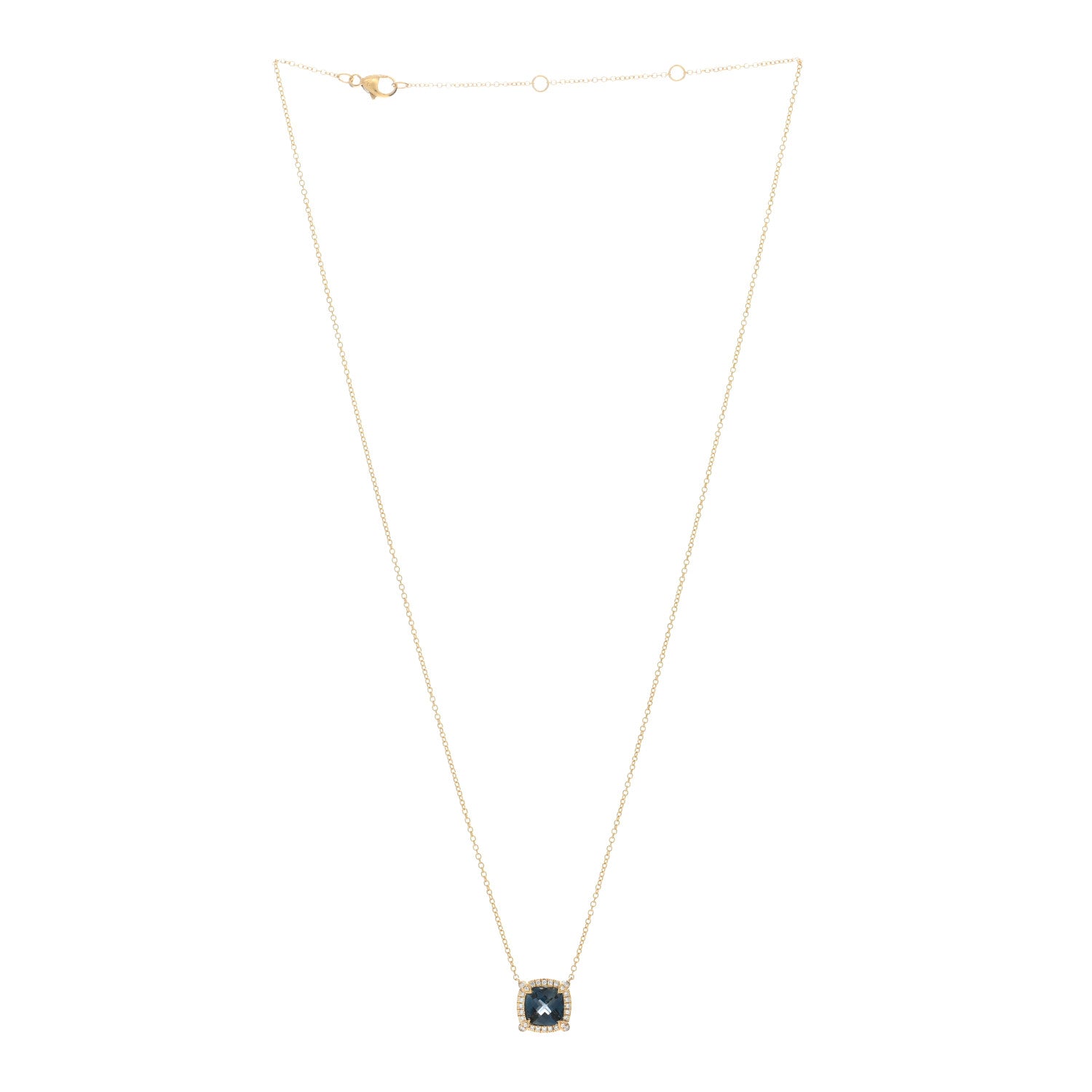 David Yurman 18K Yellow Gold Diamond Hampton Blue Topaz 7mm Petite Chatelaine Pave Bezel Pendant Necklace 2 of 4