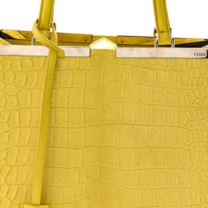 Fendi Vitello Calf Hair Crocodile Embossed Large 3Jours Tote Sunflower Cedro 7 of 9