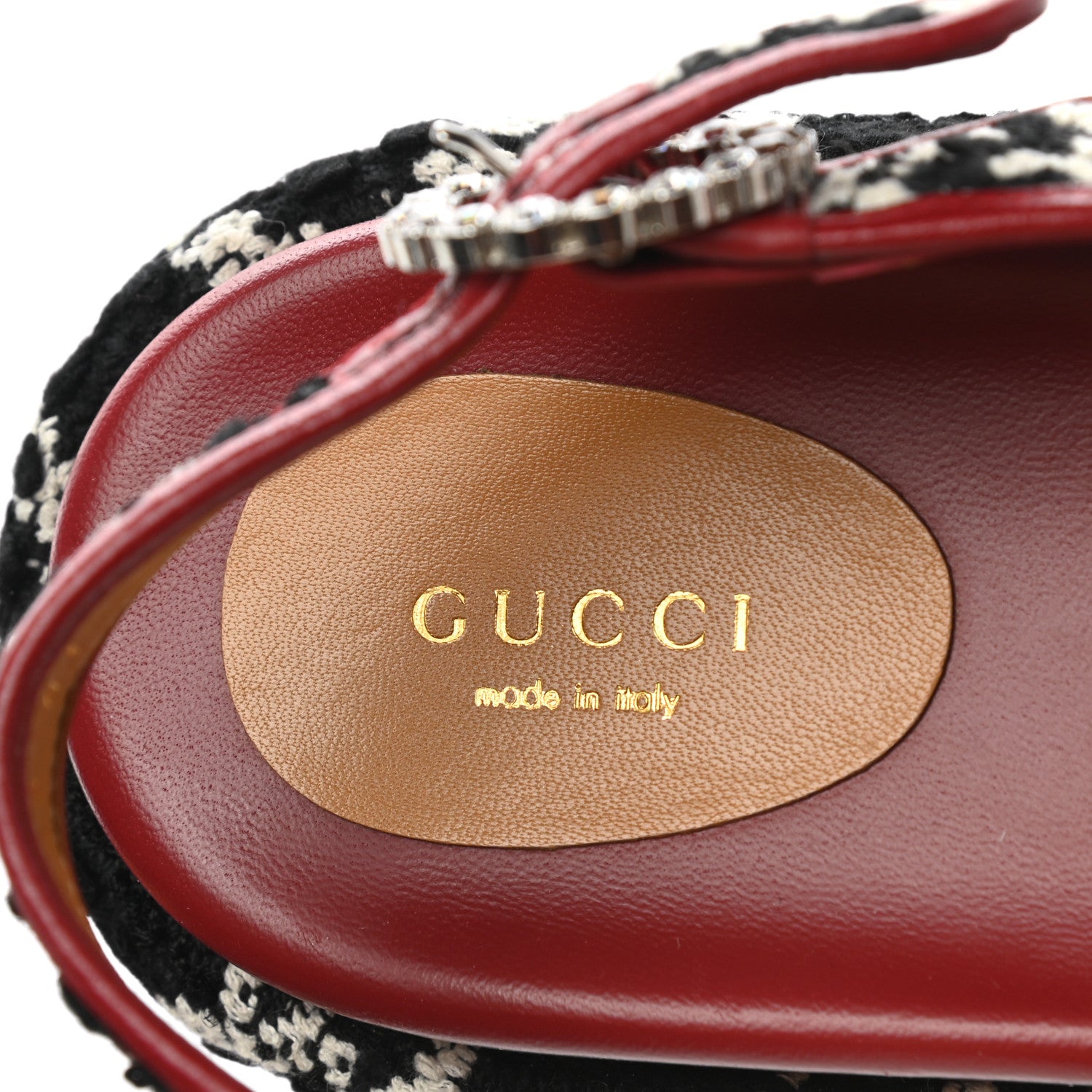 Gucci Tweed GG Monogram Crystal Angelina Platform Slingback Sandals 41 Black Natural Cerise 7 of 9