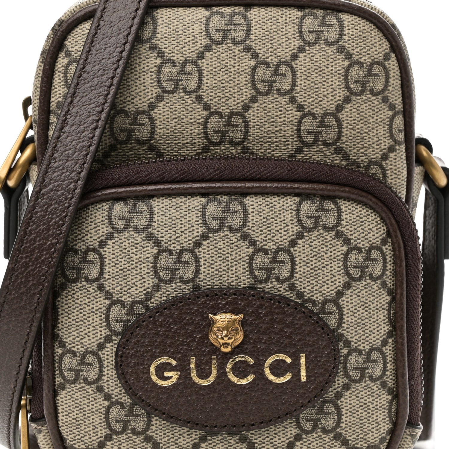 Gucci GG Supreme Monogram Mini Neo Vintage Double Zip Messenger Bag Beige New Acero Crop 8 of 10