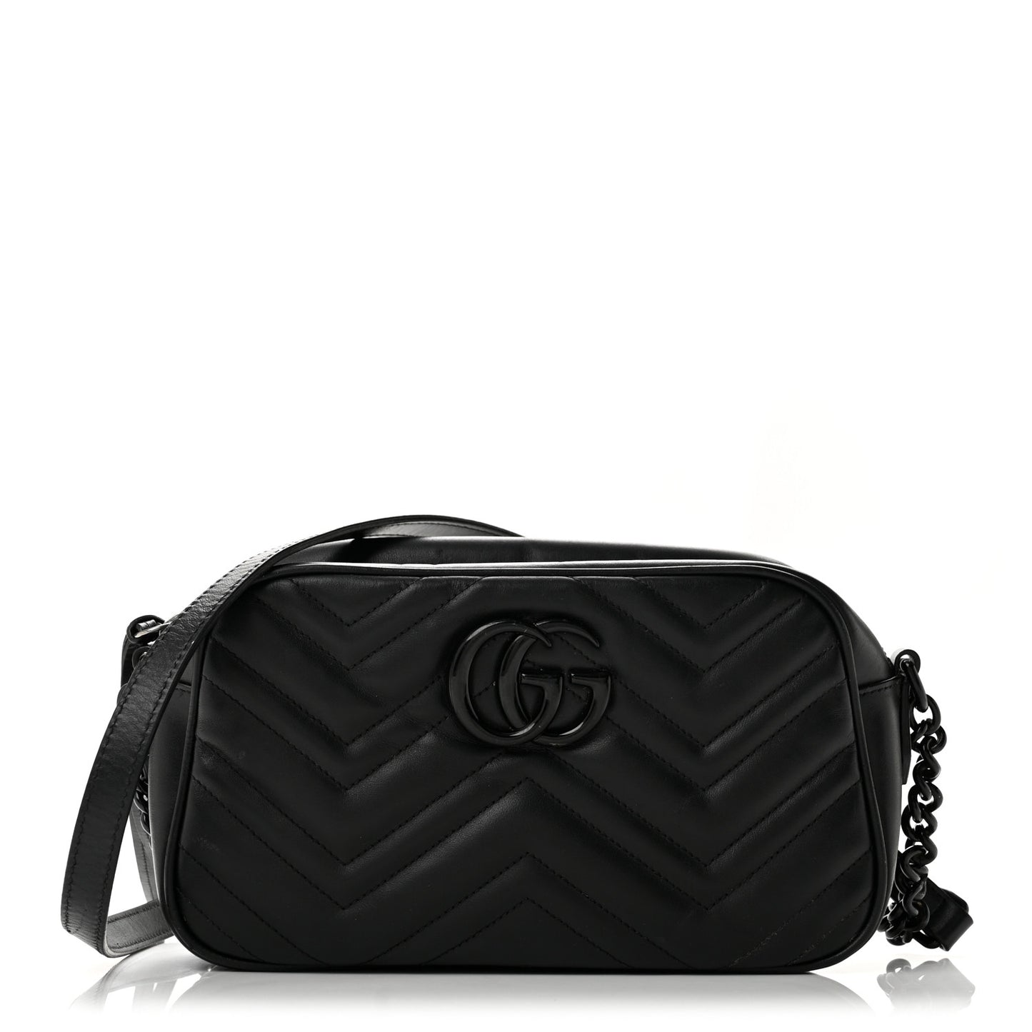 Calfskin Matelasse Monochrome Small GG Marmont Chain Shoulder Bag Black