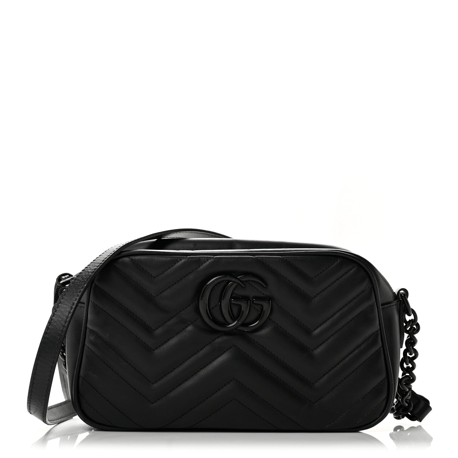 Gucci Calfskin Matelasse Monochrome Small GG Marmont Chain Shoulder Bag Black 1 of 12