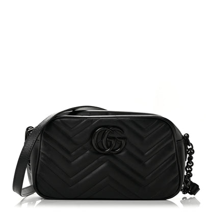 Gucci Calfskin Matelasse Monochrome Small GG Marmont Chain Shoulder Bag Black 1 of 12