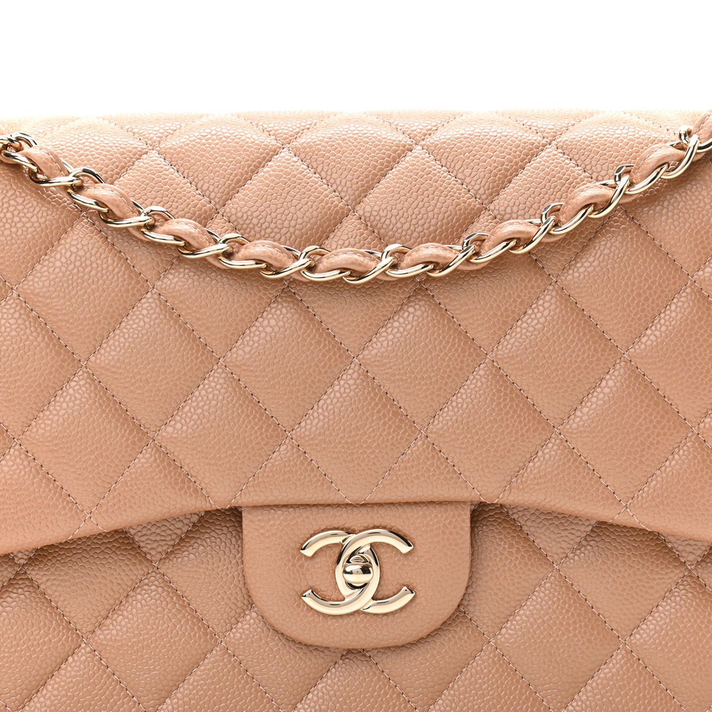 Caviar Quilted Jumbo Double Flap Beige