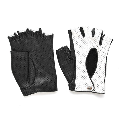 Chanel Lambskin Perforated Fingerless Gloves Black White 3 of 6
