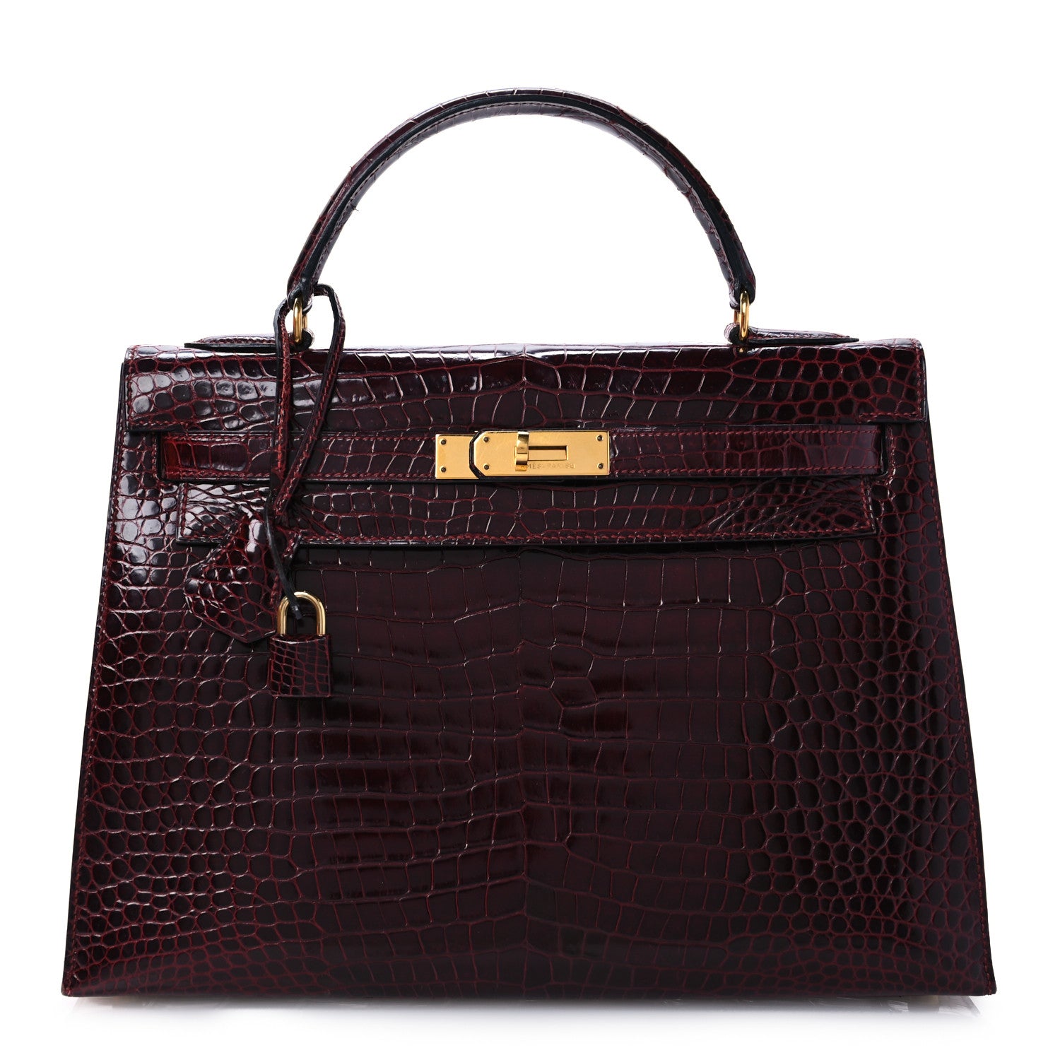 Hermes Shiny Porosus Crocodile Kelly Sellier 32 Rouge H 1 of 16