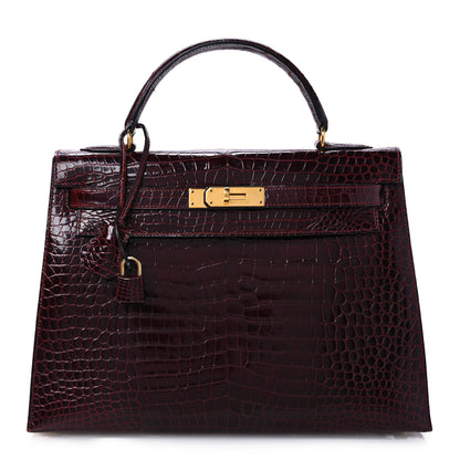 Hermes Shiny Porosus Crocodile Kelly Sellier 32 Rouge H 1 of 16