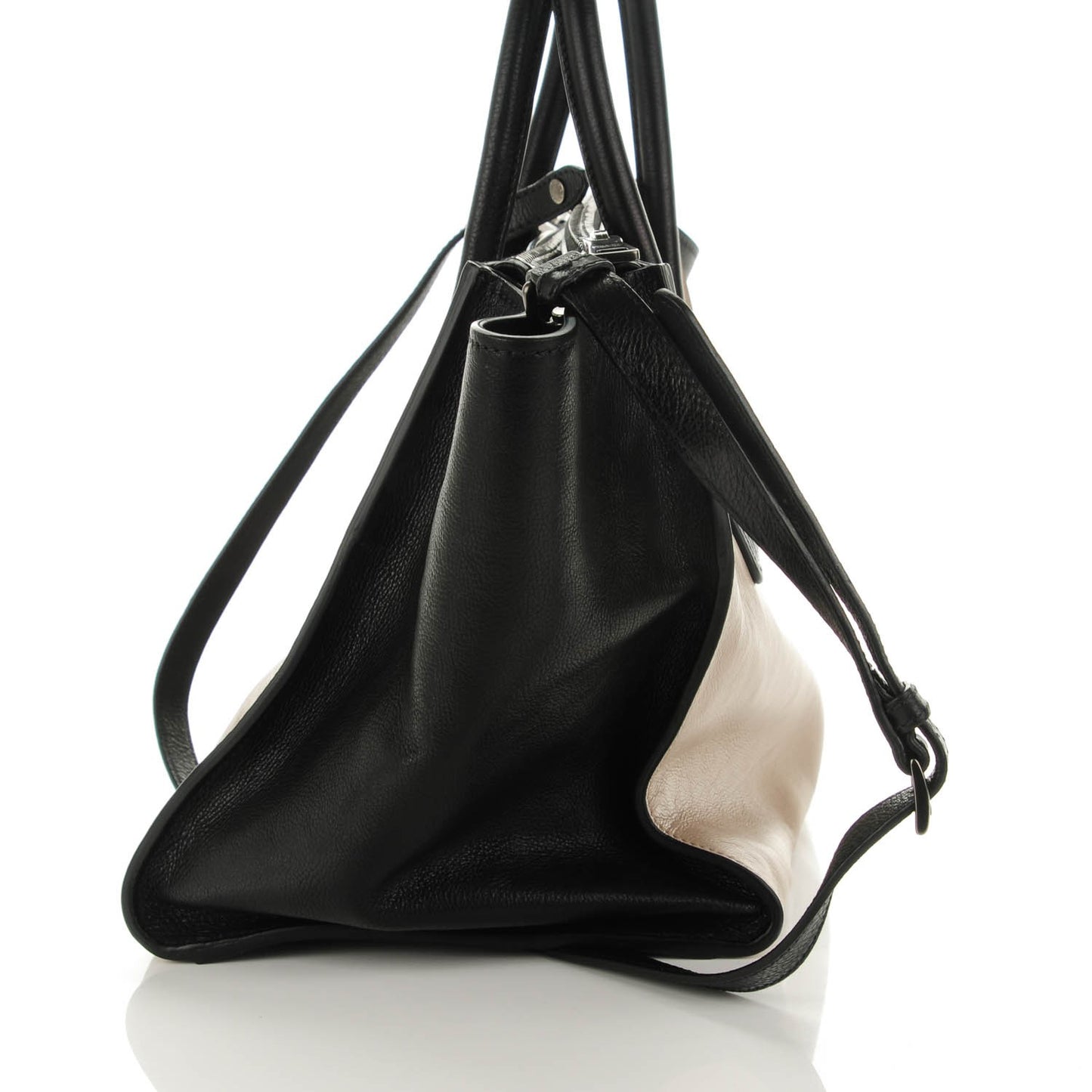 Glace Calf Bi-Color Twin Pocket Tote Pomice Black