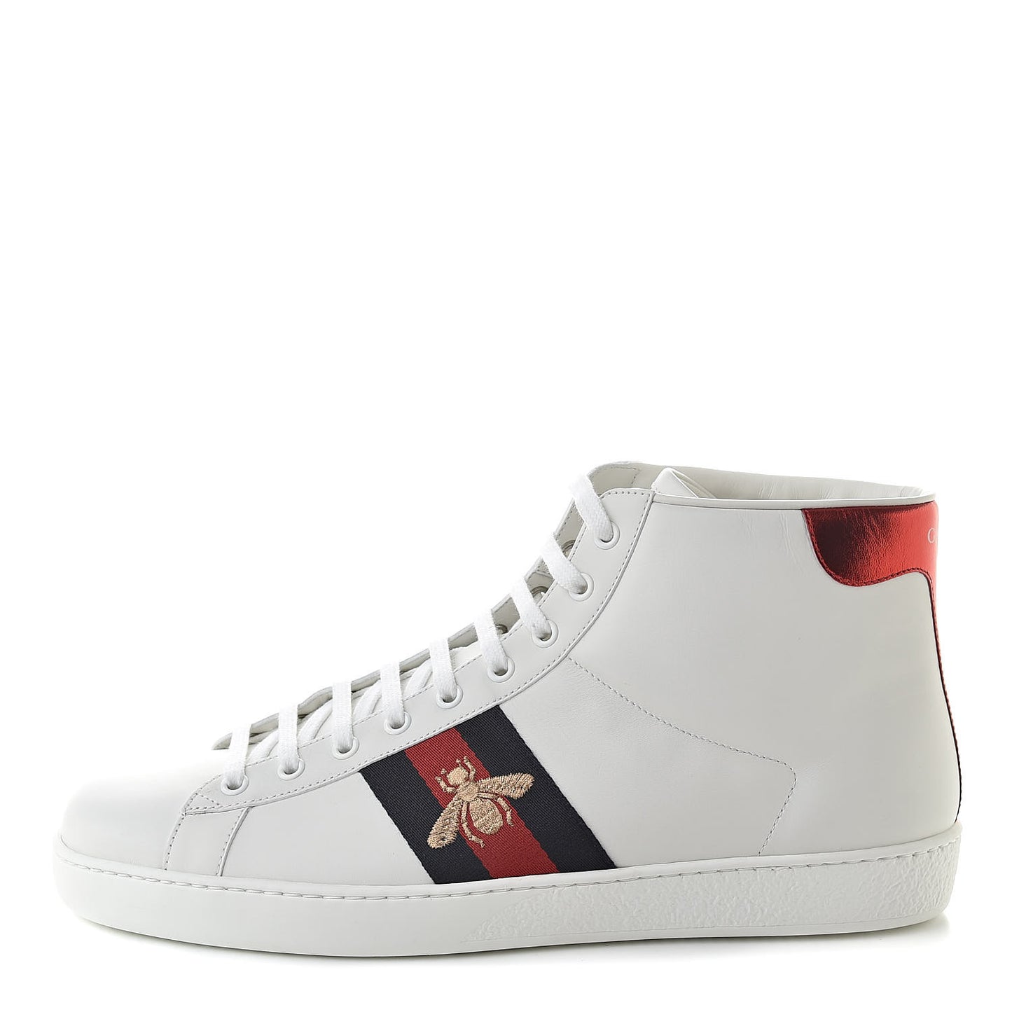 Calfskin Miro Soft Web Bee Embroidered Mens Ace High Top Sneakers 10.5 White