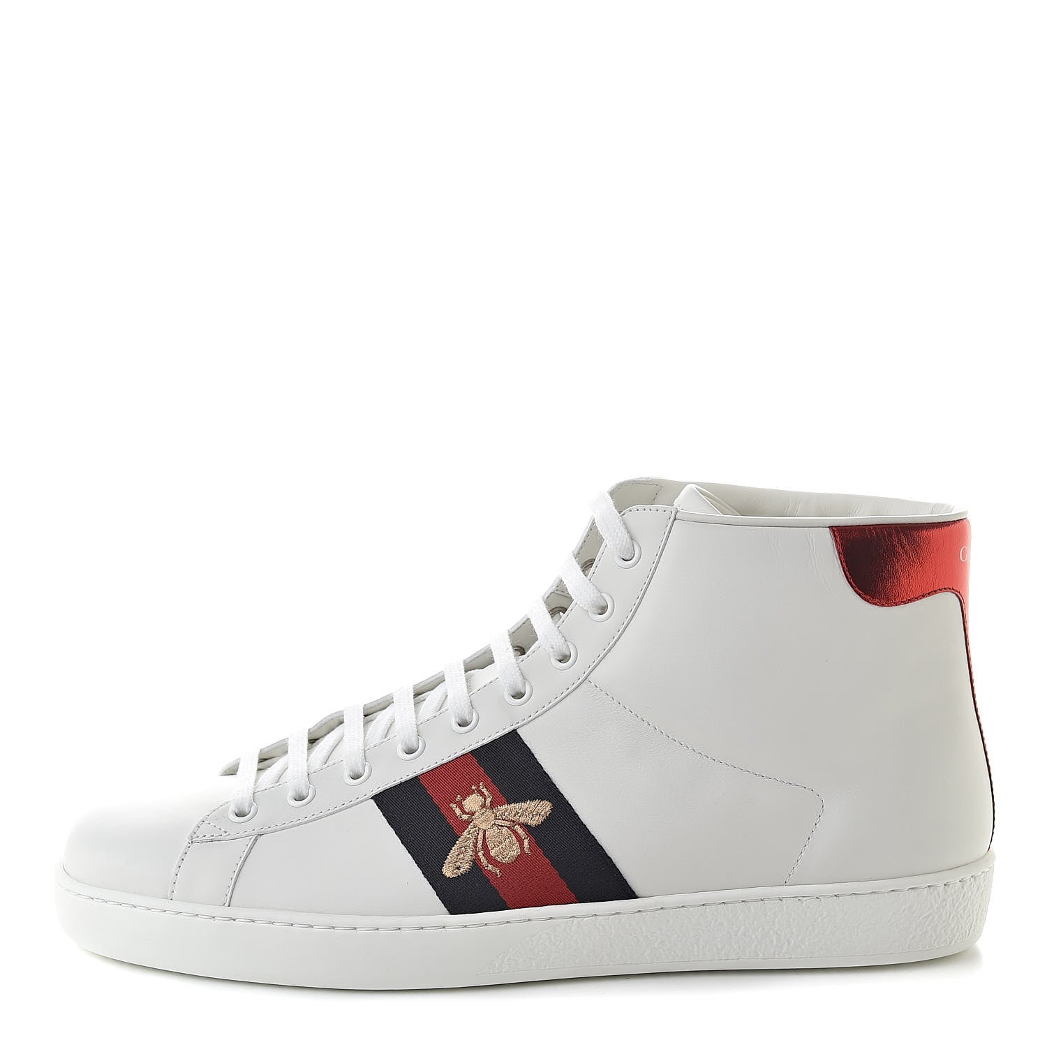 Gucci Calfskin Miro Soft Web Bee Embroidered Mens Ace High Top Sneakers 10.5 White 1 of 7