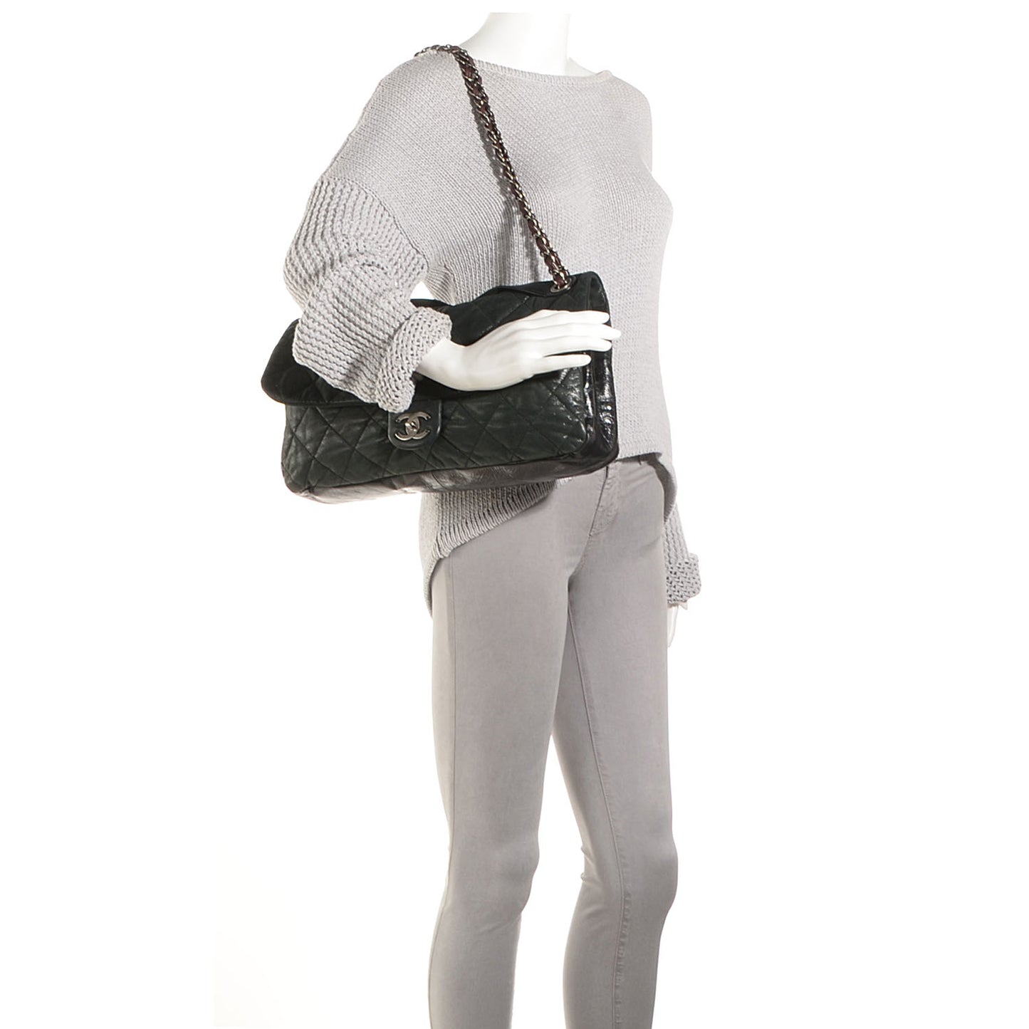 Iridescent Calfskin In The Mix Jumbo Flap Black