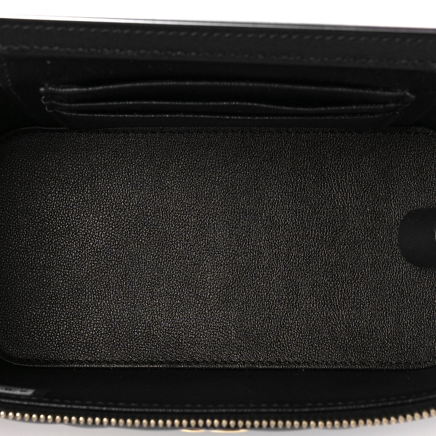 Lambskin Quilted Enamel Coco Casino Small Vanity Case With Chain Black