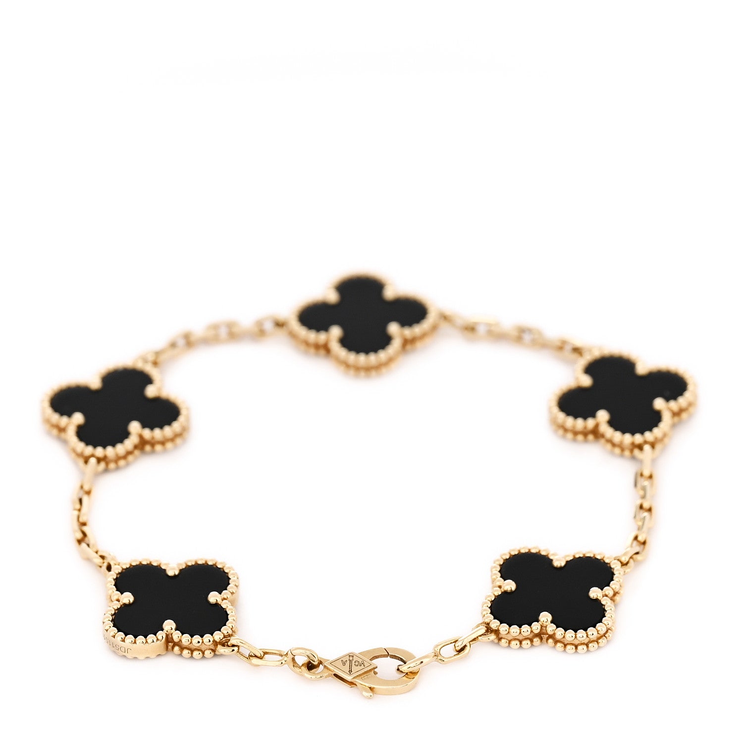 Van Cleef & Arpels 18K Yellow Gold Black Onyx 5 Motifs Vintage Alhambra Bracelet 3 of 6