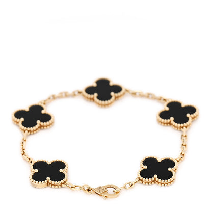 Van Cleef & Arpels 18K Yellow Gold Black Onyx 5 Motifs Vintage Alhambra Bracelet 3 of 6