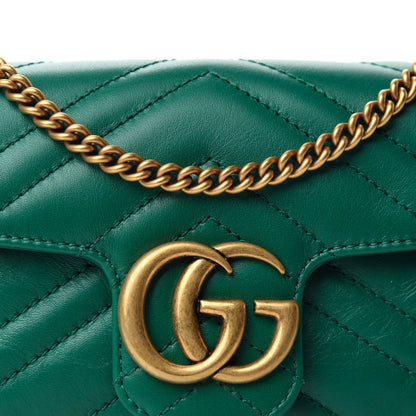Gucci Calfskin Matelasse Super Mini GG Marmont Shoulder Bag Emerald Green 10 of 11