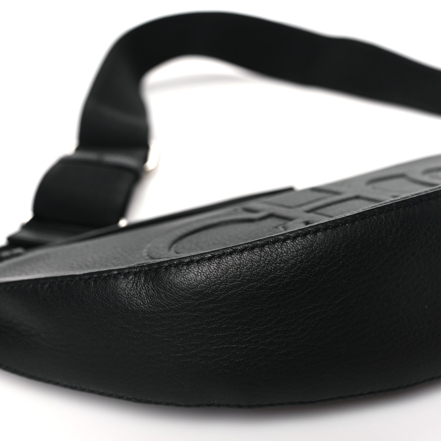Calfskin Logo Embossed Half Moon Shoulder Bag Black