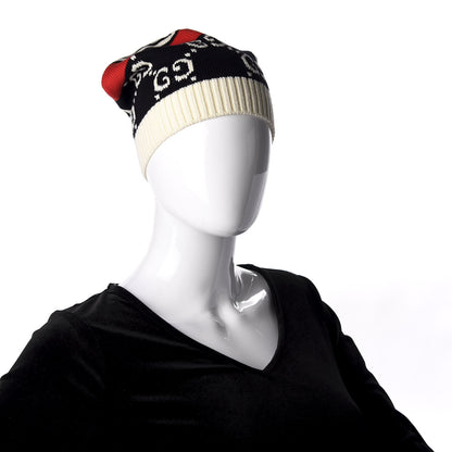 Gucci Cable Knit GG Monogram Beanie Hat M Navy Red 2 of 4