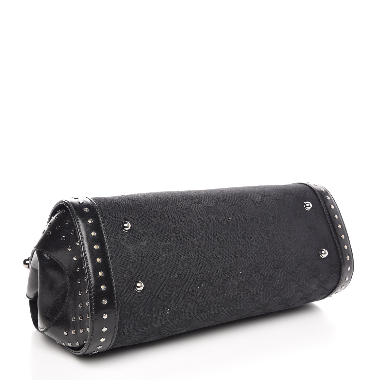 Gucci Monogram Studded Bamboo Bullet Satchel Black 4 of 9
