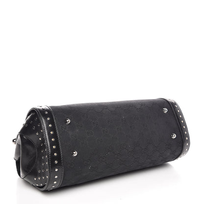 Gucci Monogram Studded Bamboo Bullet Satchel Black 4 of 9