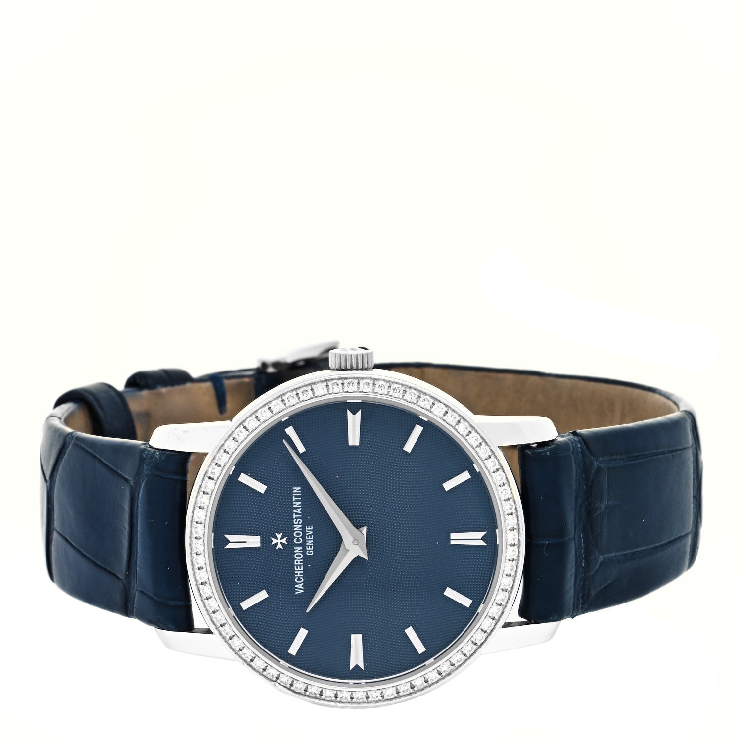Vacheron Constantin 18K White Gold Alligator Diamond Bezel 30mm Patrimony Traditionnelle Quartz Watch Blue 25558 2 of 5