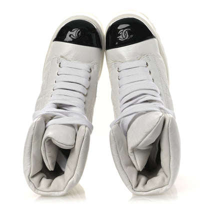 Chanel Crumpled Patent Lambskin Calfskin Quilted Lace Up Combat Boots 37 White Black 2 of 10