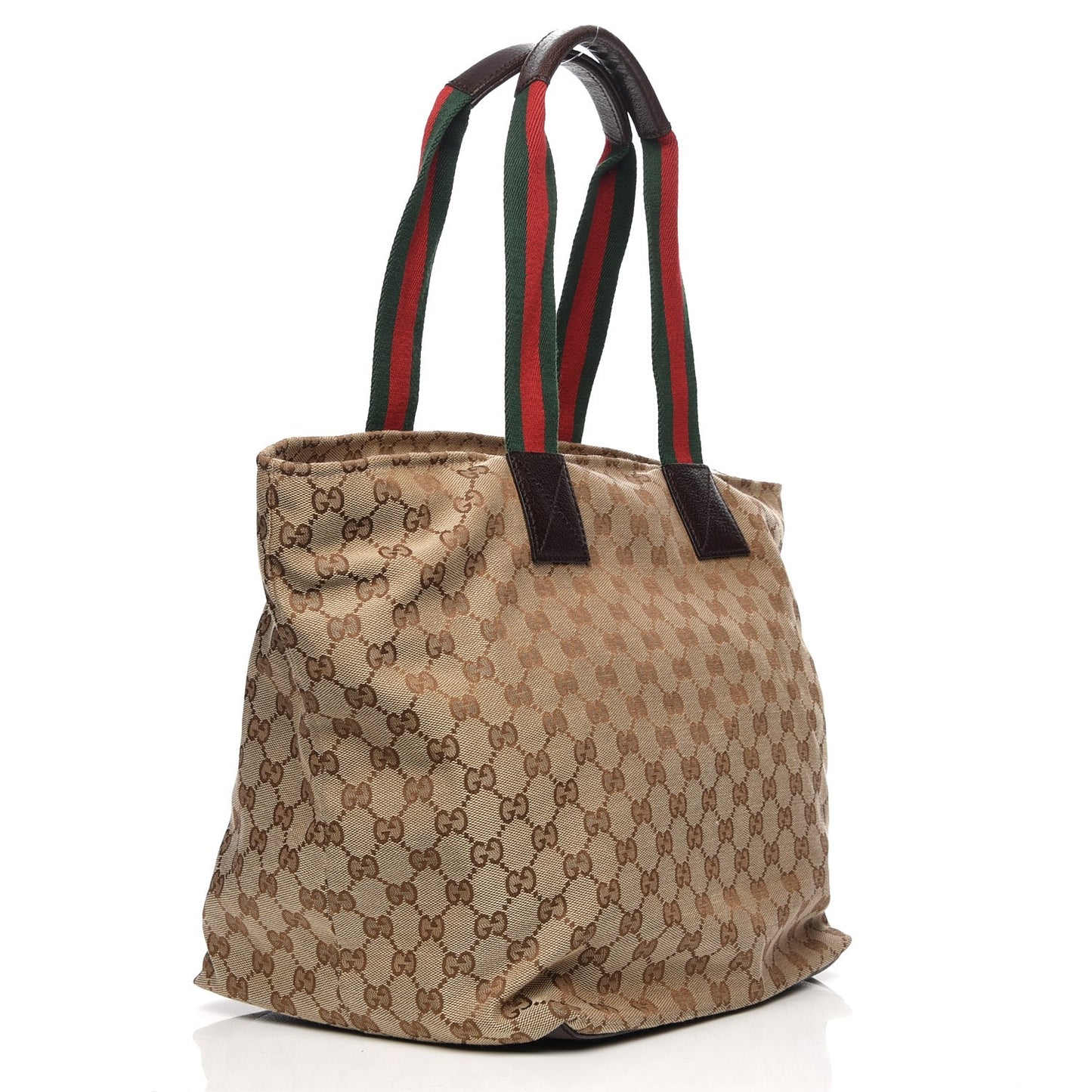 GG Monogram Large Web Handle Bucket Tote Dark Brown
