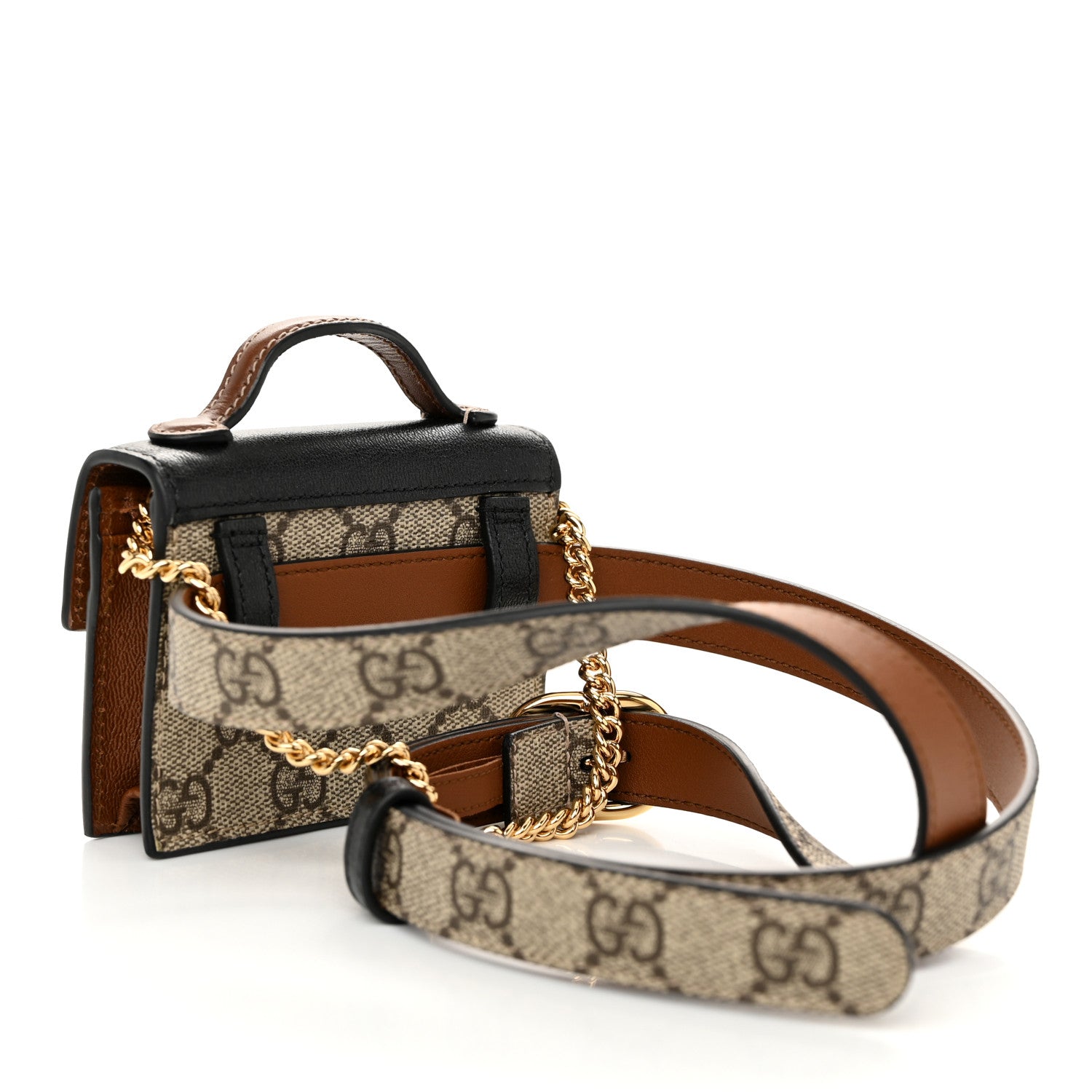 Gucci GG Supreme Monogram Calfskin Mini Padlock Top Handle Belt Bag Beige Black Cuir 3 of 10