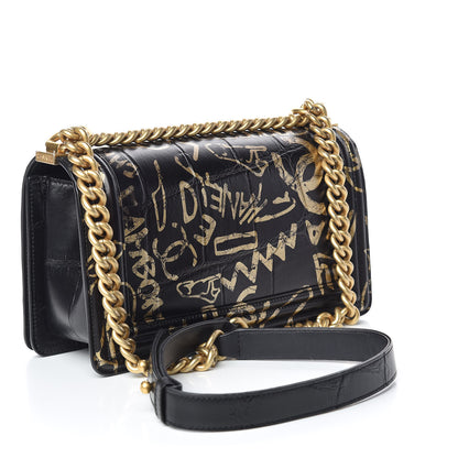 Chanel Calfskin Crocodile Embossed Graffiti Cocodile Medium Boy Flap Black 3 of 11