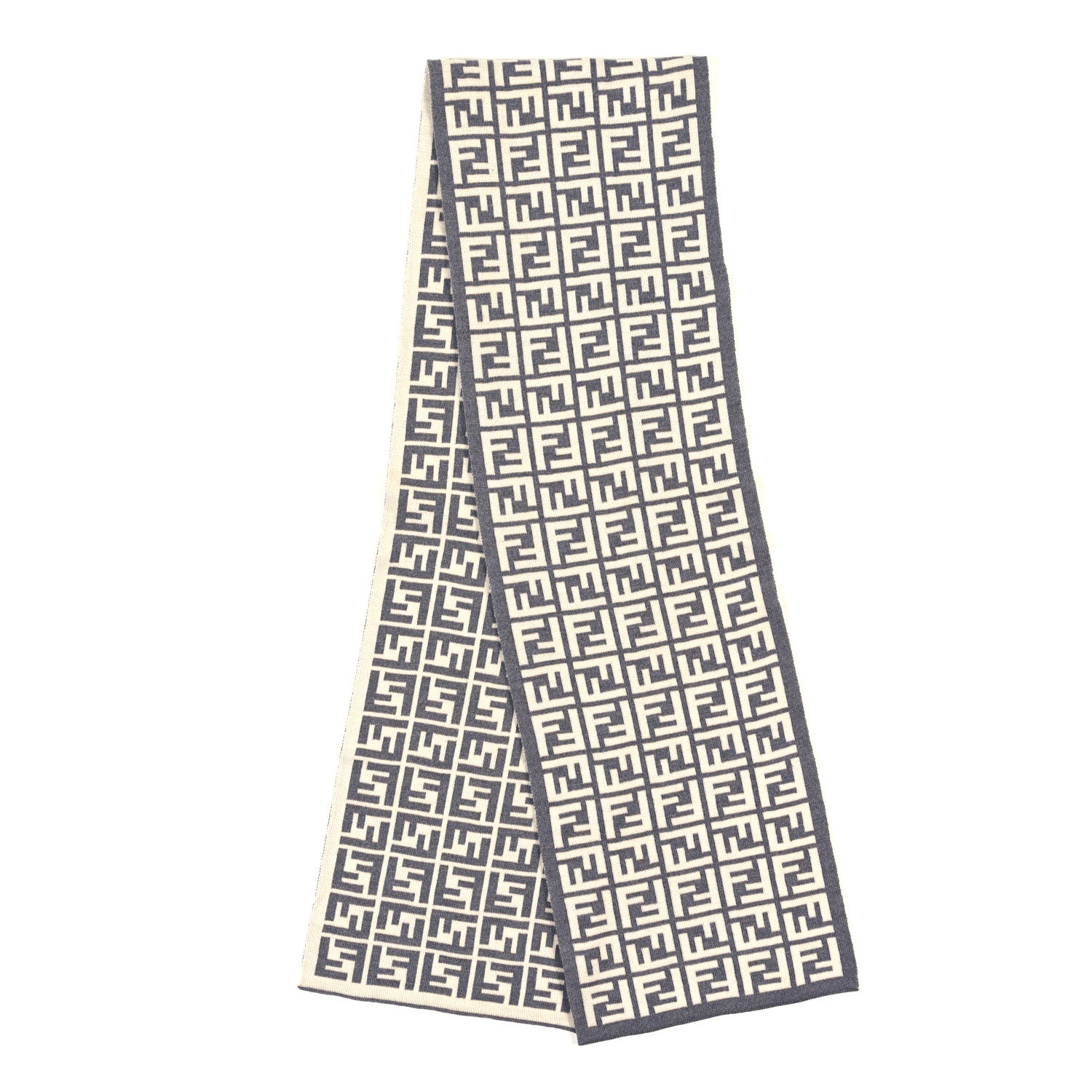 Fendi Wool FF Scarf White Grey 2 of 3