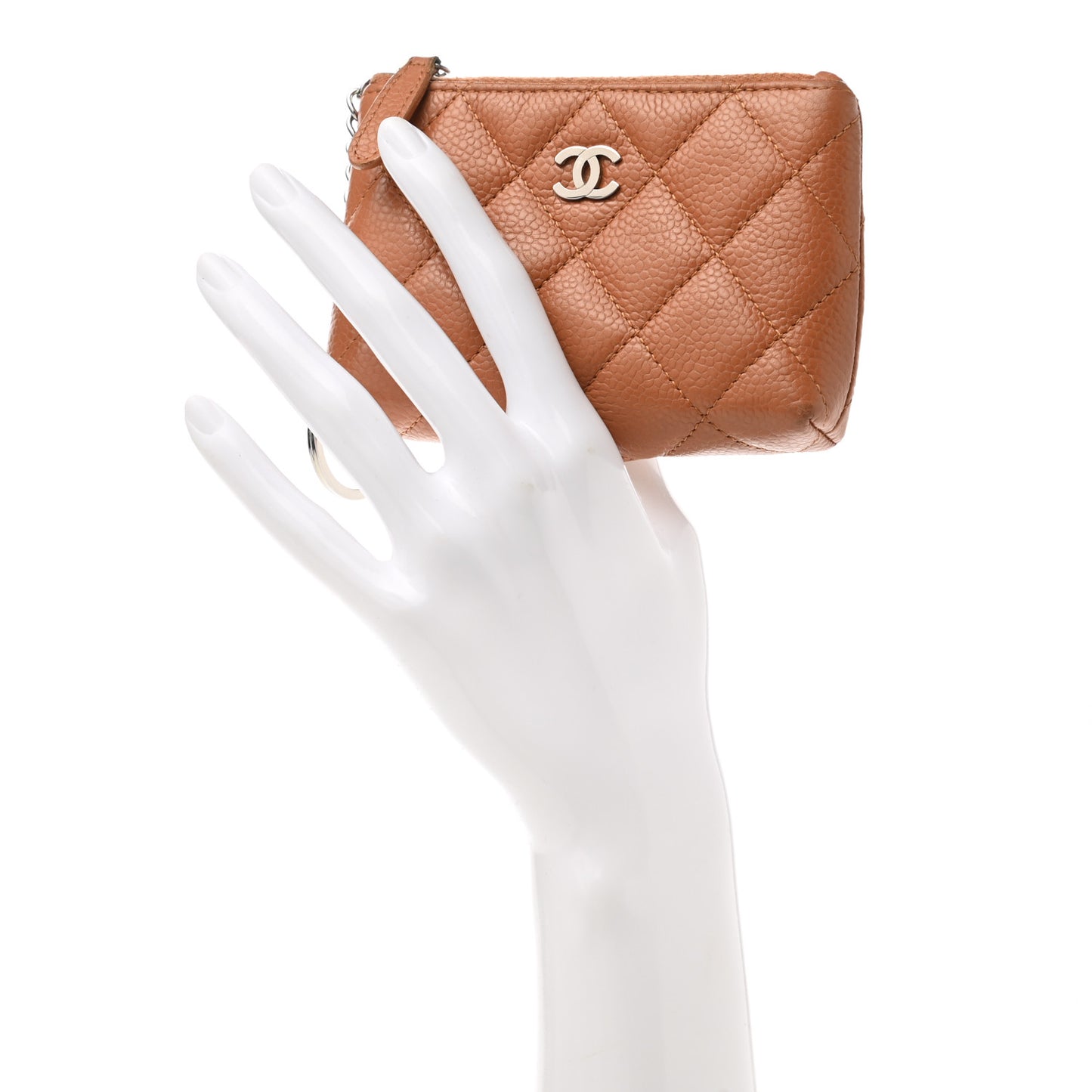 Caviar Quilted Key Holder Case Light Brown