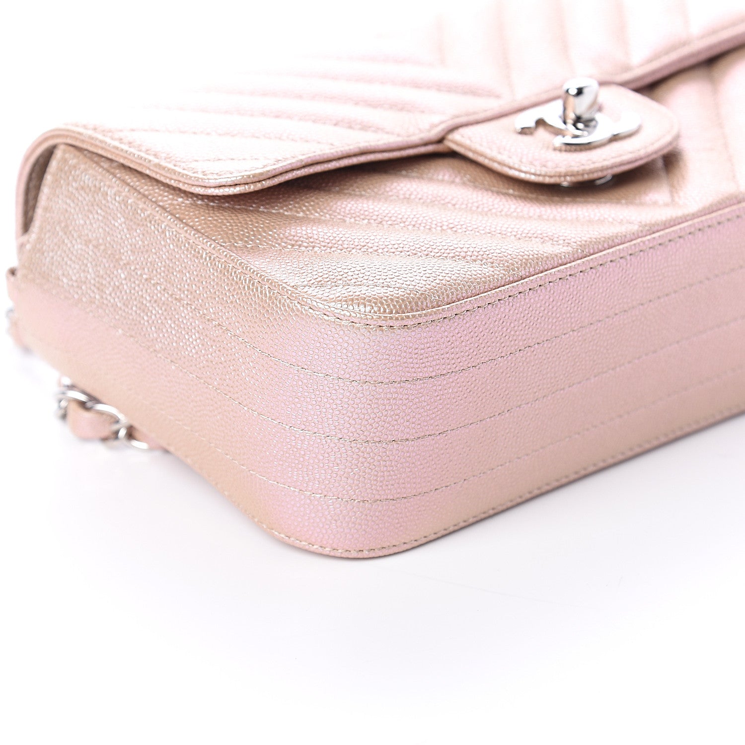 Chanel Iridescent Caviar Chevron Quilted Mini Rectangular Flap Light Gold 7 of 8