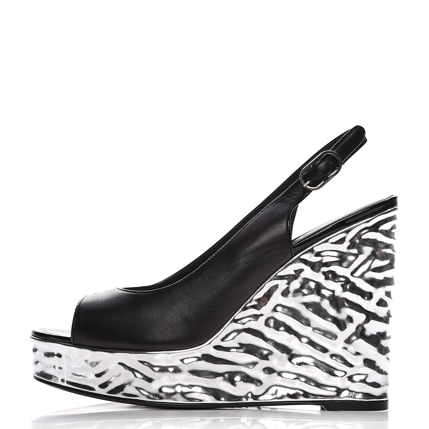 Chanel Lambskin Metallic Wedge Open Toe Pumps 40.5 Black 1 of 11