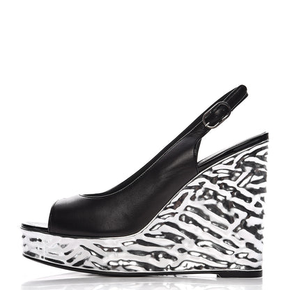 Chanel Lambskin Metallic Wedge Open Toe Pumps 40.5 Black 1 of 11