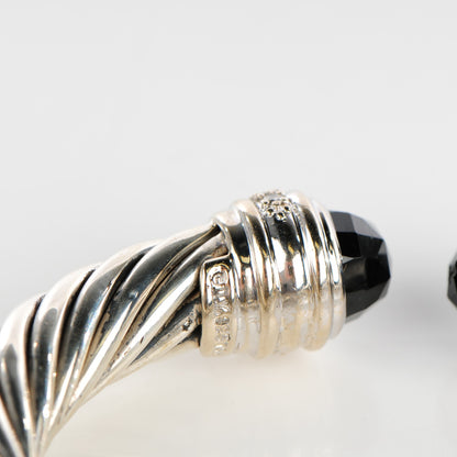 David Yurman Sterling Silver Pave Diamond Black Onyx 10mm Cable Classics Bracelet 5 of 6