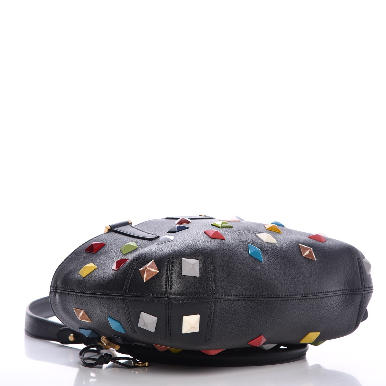 Fendi Calfskin Studded Small Drawstring Satchel Black Multicolor 5 of 10