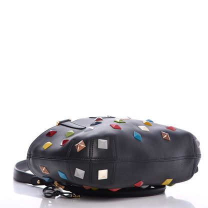 Fendi Calfskin Studded Small Drawstring Satchel Black Multicolor 5 of 10