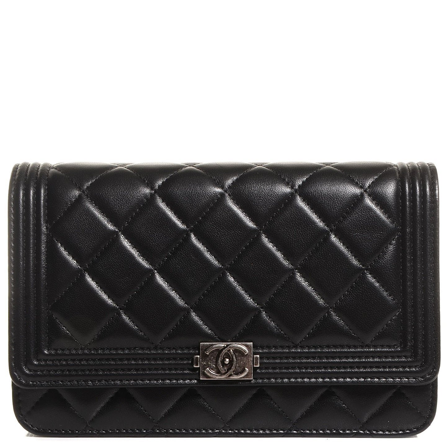 Lambskin Boy Wallet On Chain WOC Black